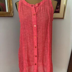 Eileen Fisher Red Linen Gauze Button Front Tunic Shift Dress PS